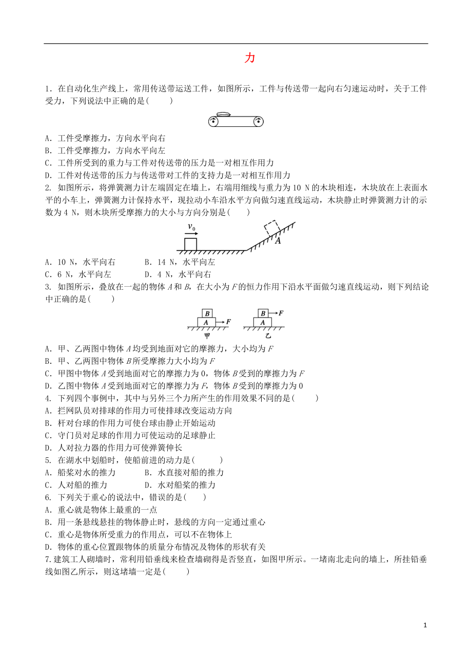 2018年中考物理 力 專項復(fù)習(xí)綜合練習(xí)_第1頁