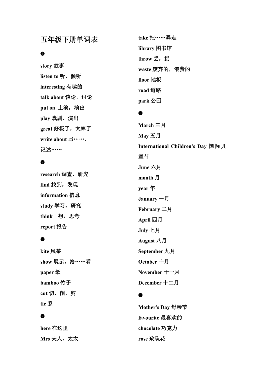 湘教版五年级下册单词_第1页