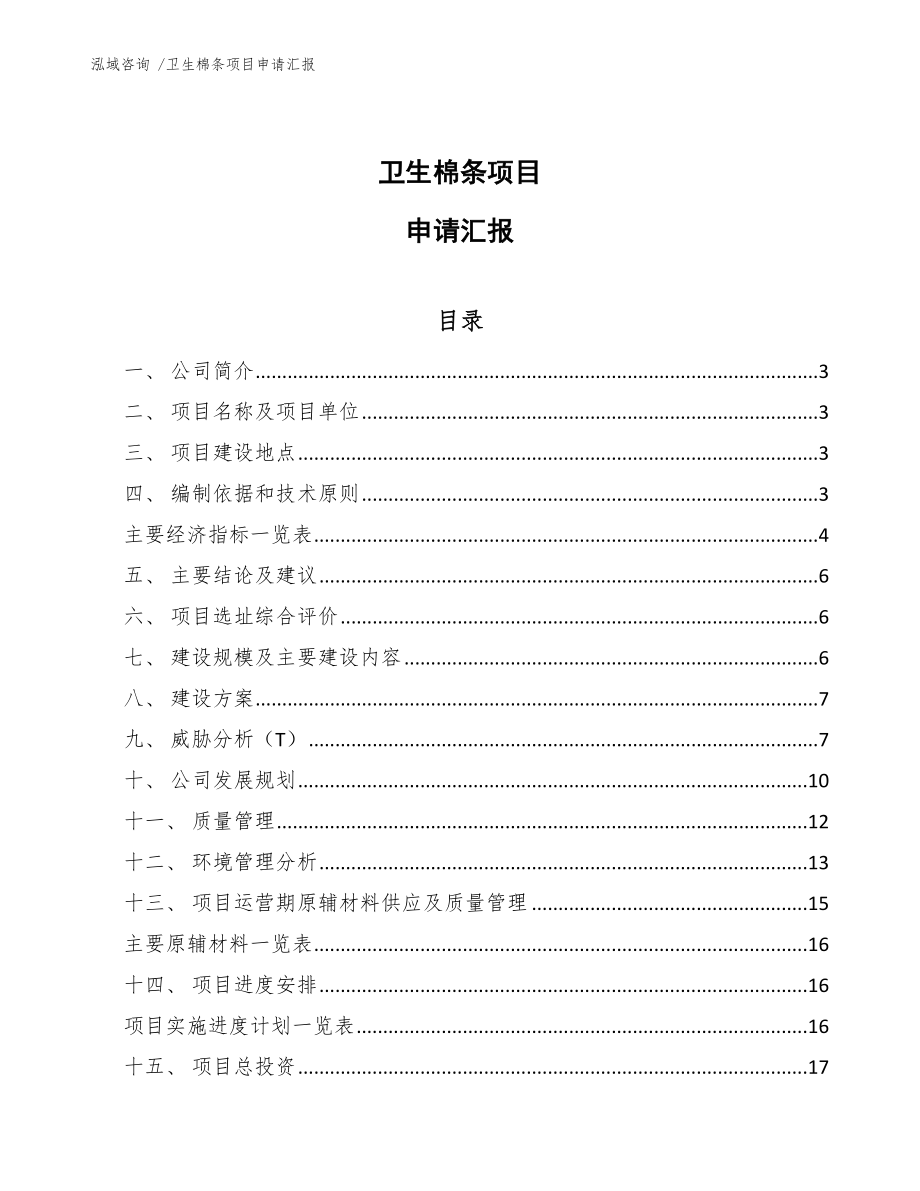 卫生棉条项目申请汇报_第1页