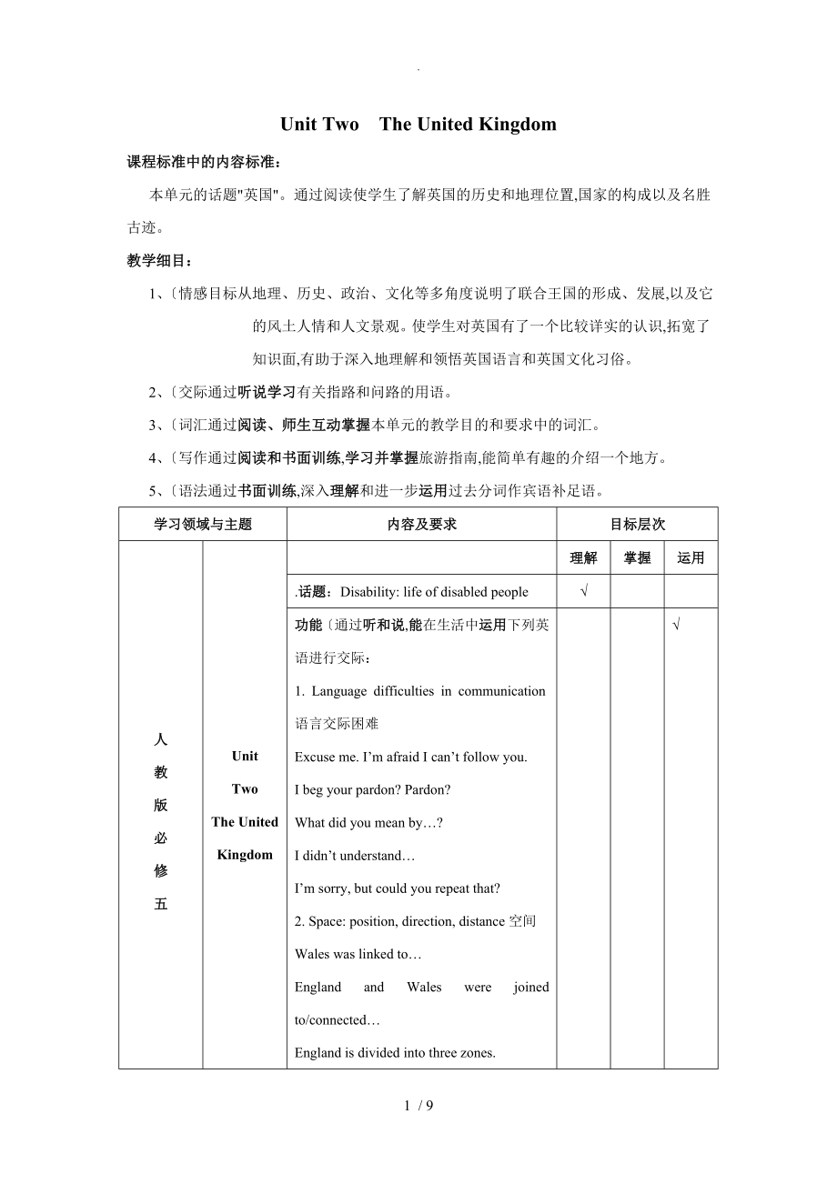 人版英语必修五第2单元细目检测_第1页