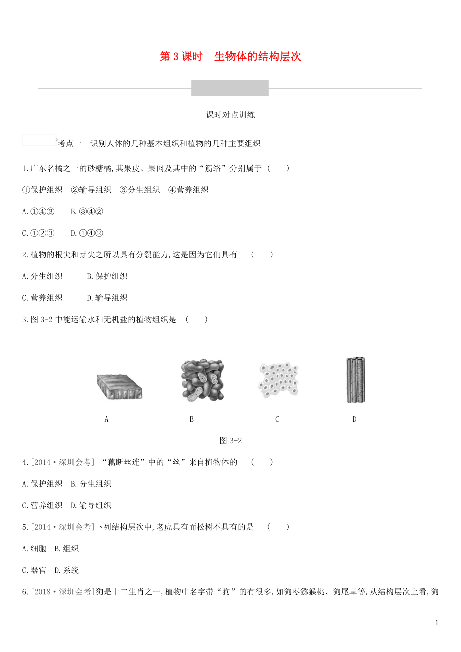 廣東省深圳市2019年中考生物 主題復(fù)習(xí)二 生物體的結(jié)構(gòu)層次 第03課時(shí) 生物體的結(jié)構(gòu)層次練習(xí)_第1頁(yè)