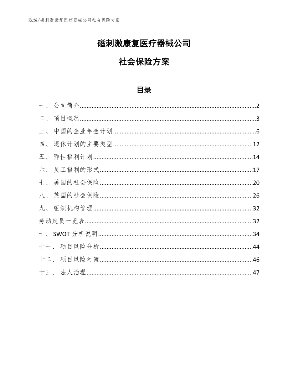 磁刺激康复医疗器械公司社会保险方案_第1页