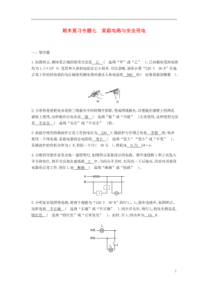 2019-2020學(xué)年九年級物理下冊 期末復(fù)習(xí)專題七 家庭電路與安全用電精煉（新版）粵教滬版