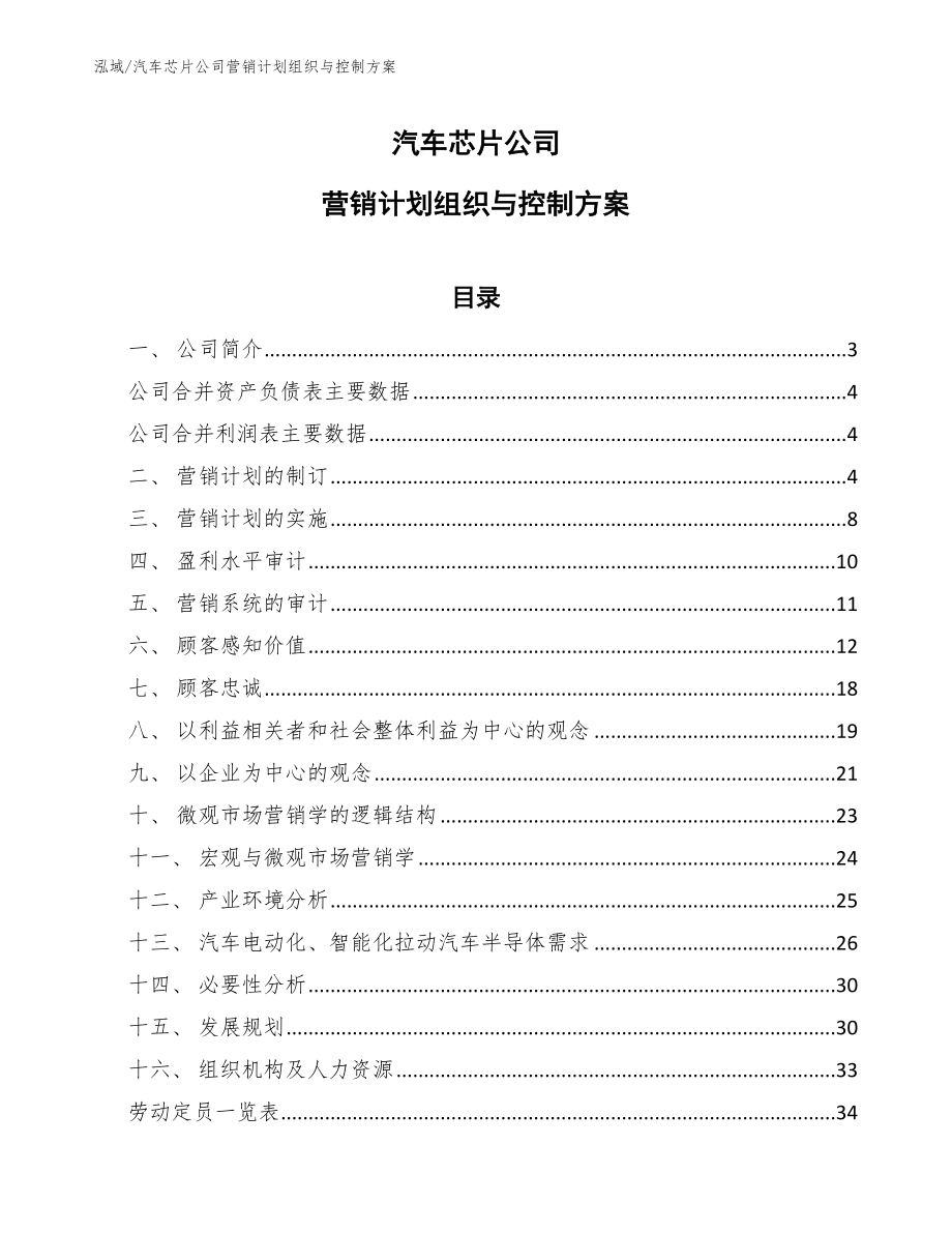 汽车芯片公司营销计划组织与控制方案_范文_第1页