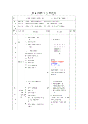 初二年級(jí)體育與健康教案第4周第1次課教案總7次備課--一、籃球 [原地雙手胸前傳、接球 ] 二、游戲 [攔截“飛毛腿” ]