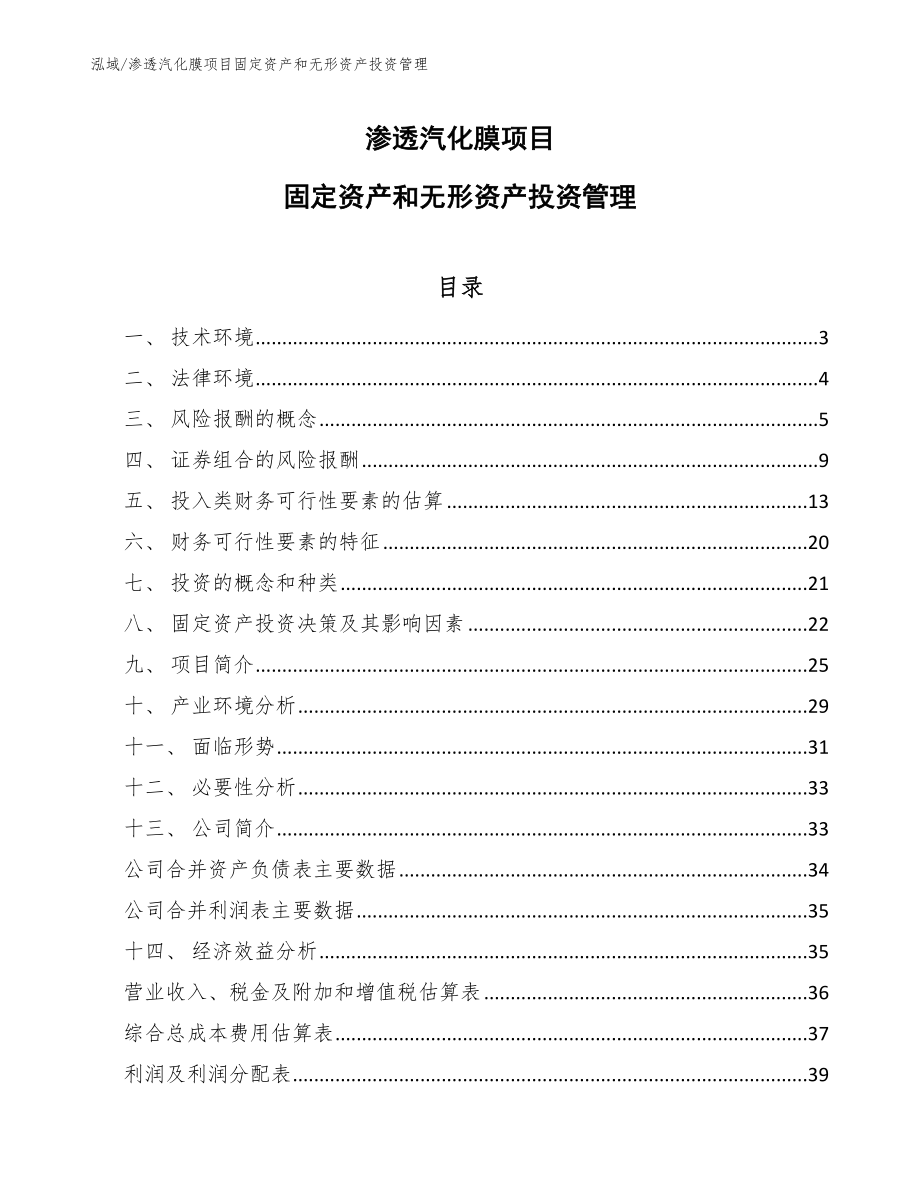 渗透汽化膜项目固定资产和无形资产投资管理_第1页