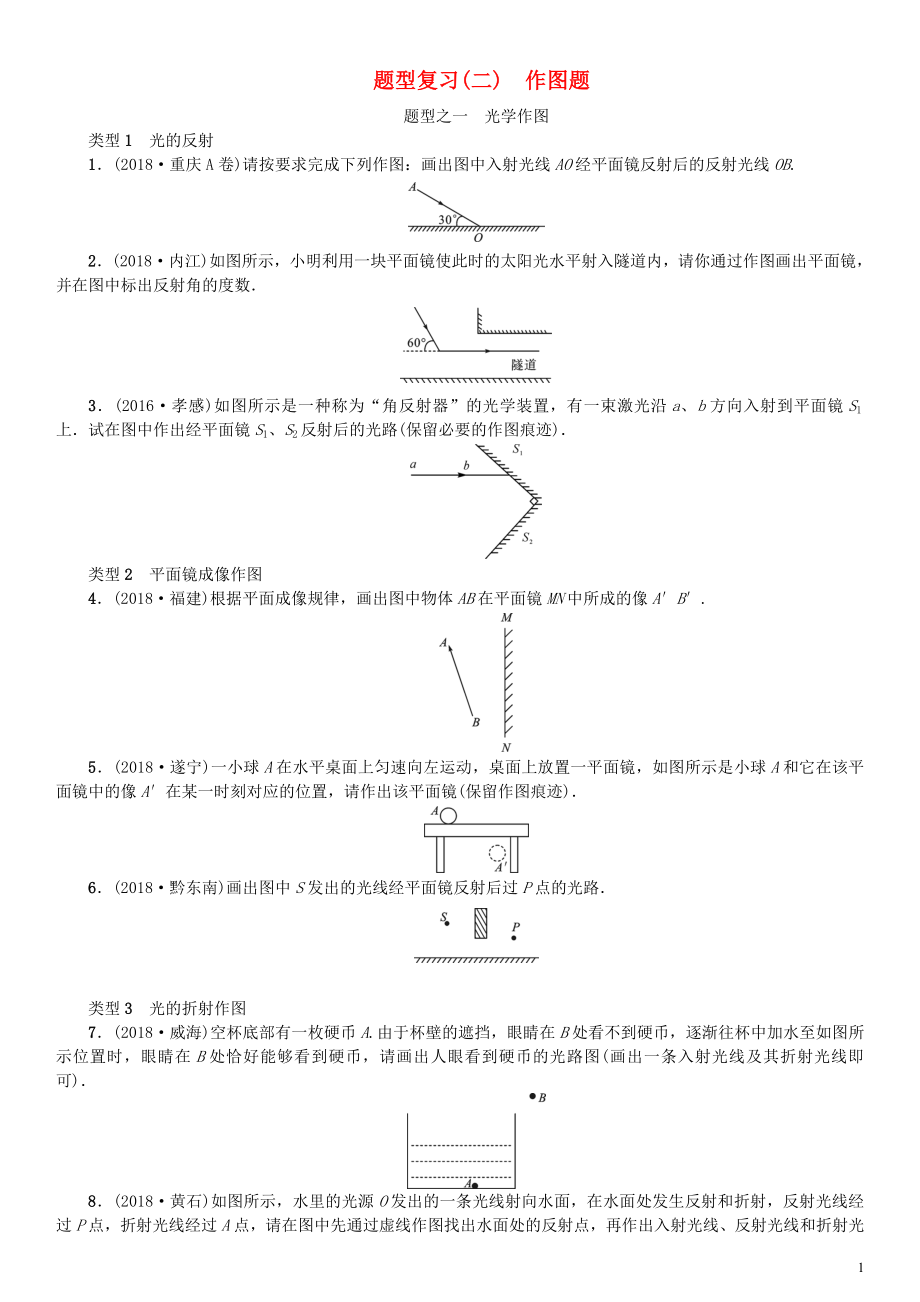 2019年中考物理題型復(fù)習(xí)二 作圖題（含解析）_第1頁