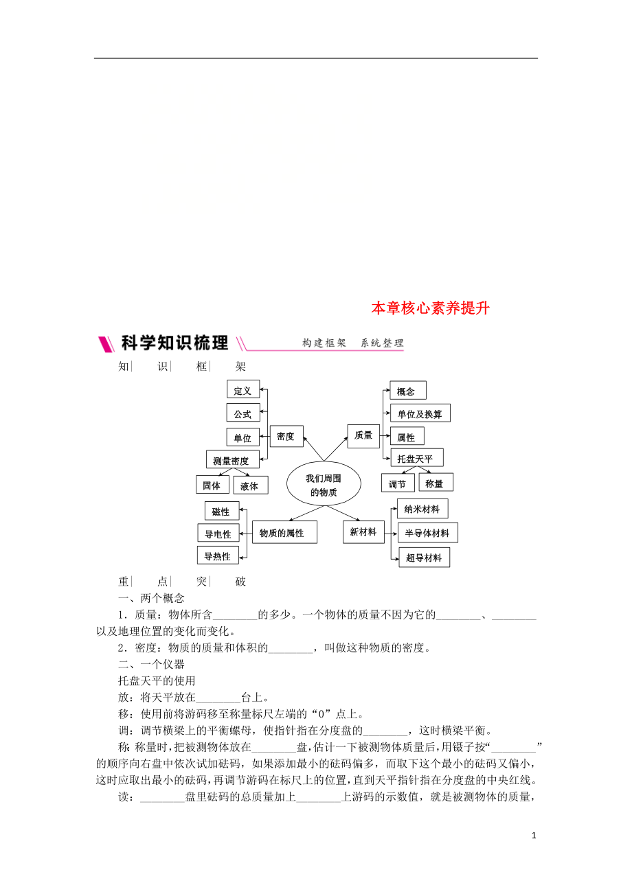 2018年八年級物理上冊 第五章 我們周圍的物質(zhì)核心素養(yǎng)提升 （新版）粵教滬版_第1頁