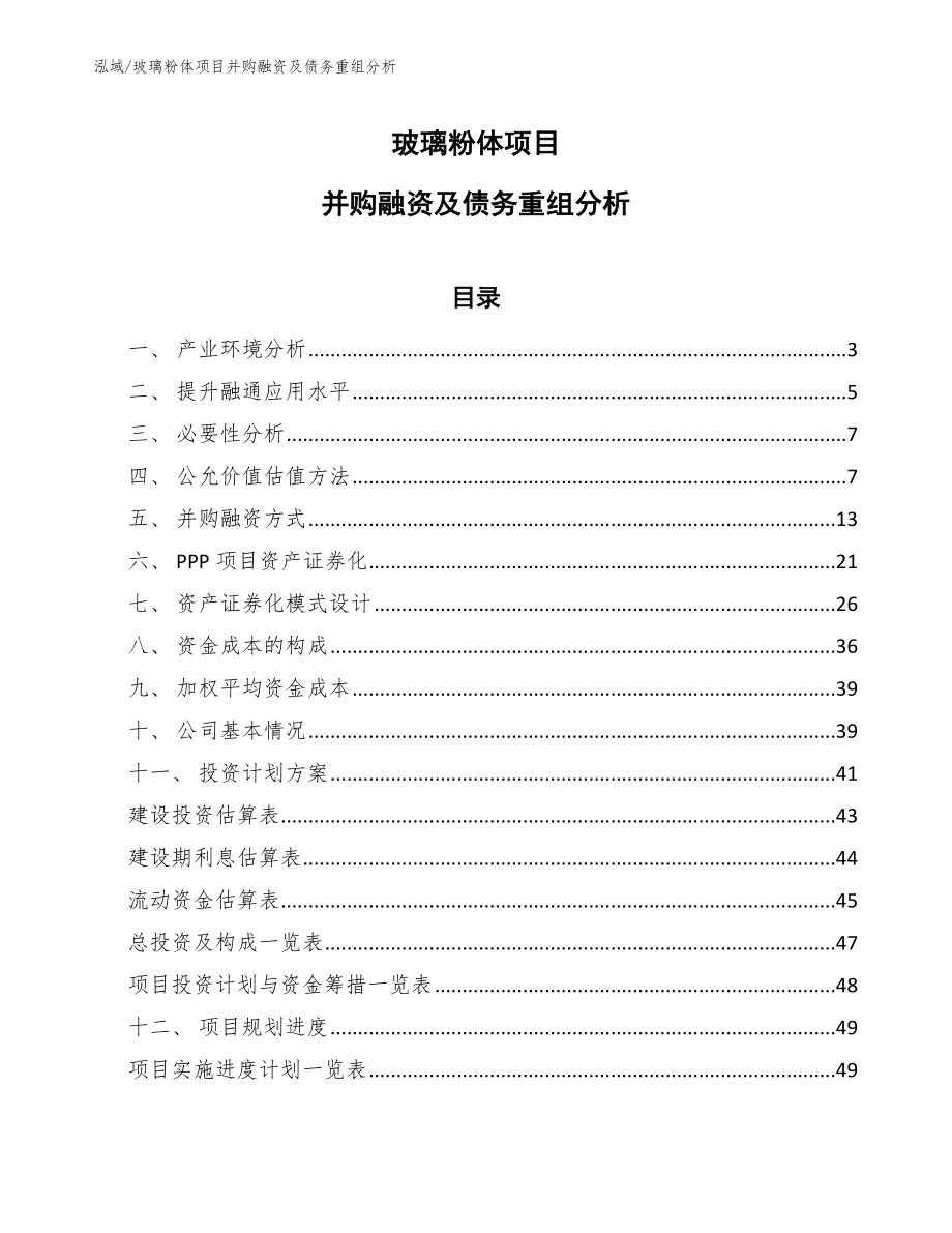 玻璃粉体项目并购融资及债务重组分析（参考）_第1页