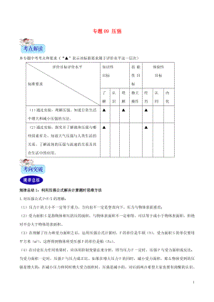 2年中考1年模擬備戰(zhàn)2020年中考物理 專題09 壓強（含解析）