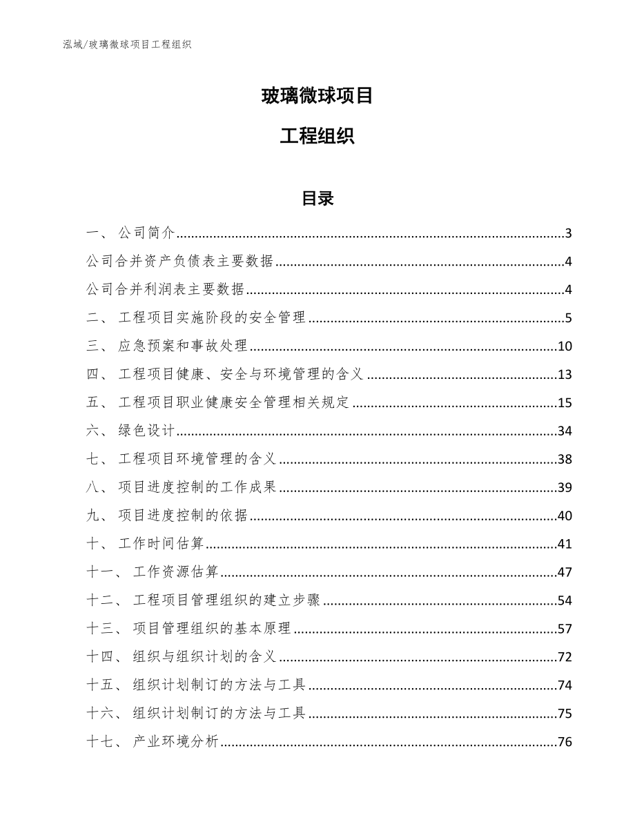 玻璃微球项目工程组织【范文】_第1页