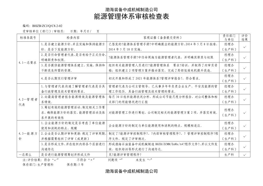 能源管理体系23331审核检查表清单_第1页