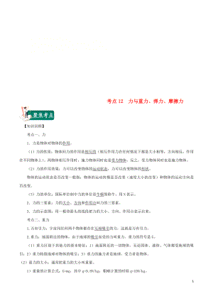 2020年中考物理 考點總動員 考點12 力與重力 彈力 摩擦力（含解析）