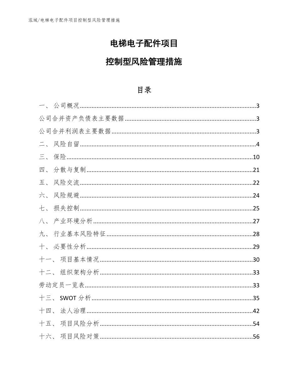 电梯电子配件项目控制型风险管理措施（范文）_第1页