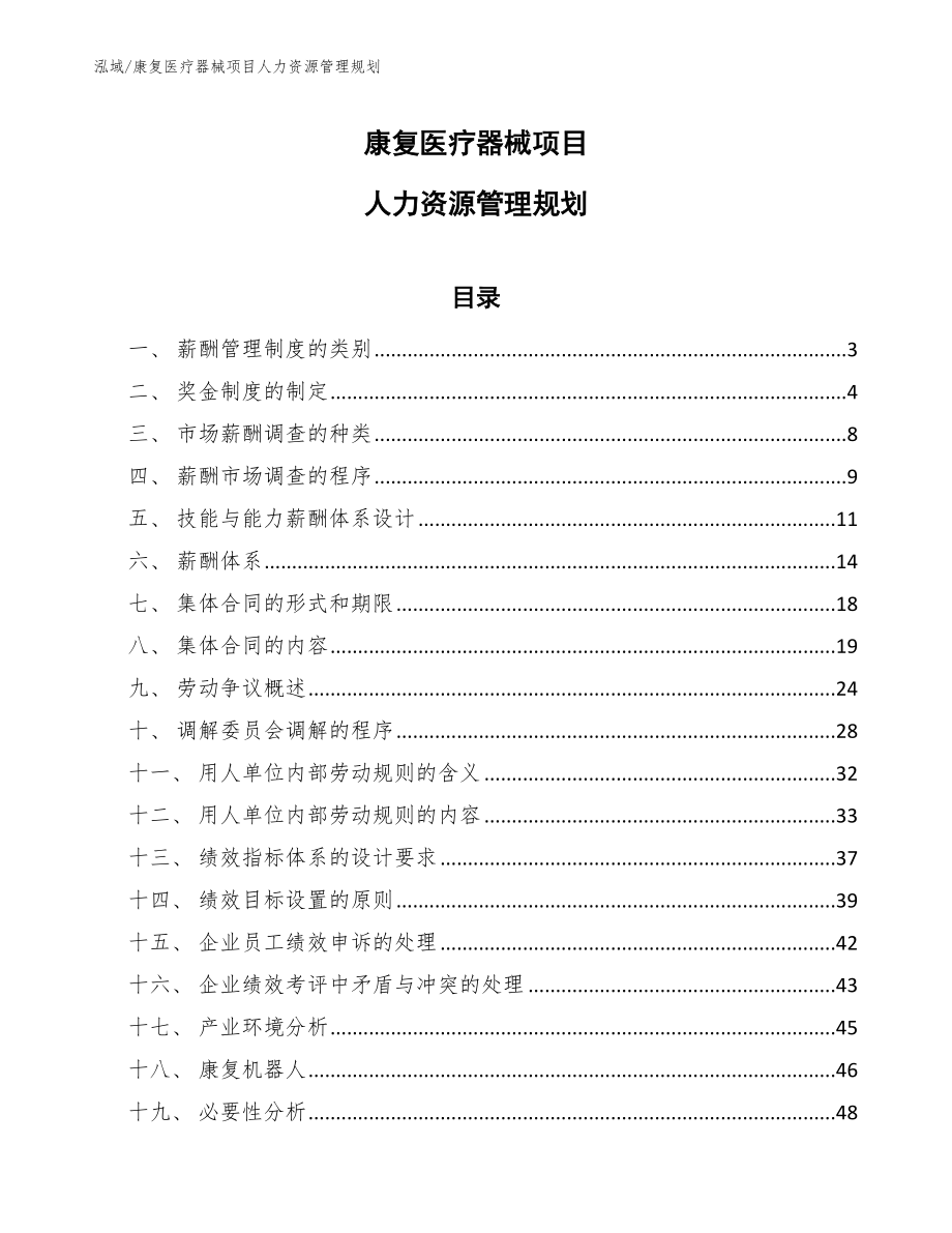 康复医疗器械项目人力资源管理规划【范文】_第1页