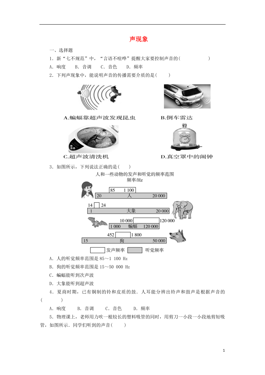 2018年八年級物理上冊 第二章 聲現(xiàn)象單元測試題 （新版）新人教版_第1頁