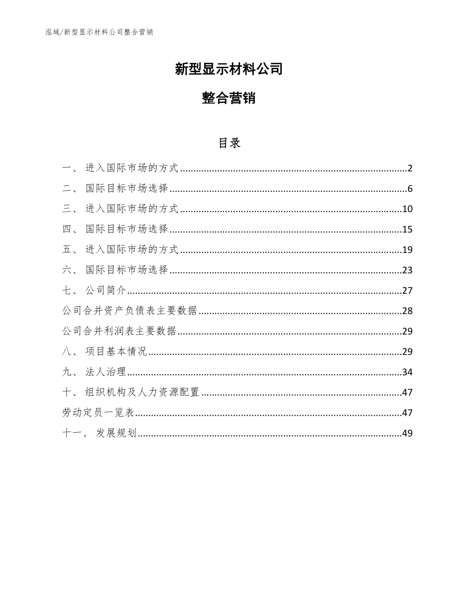 新型显示材料公司整合营销【范文】_第1页