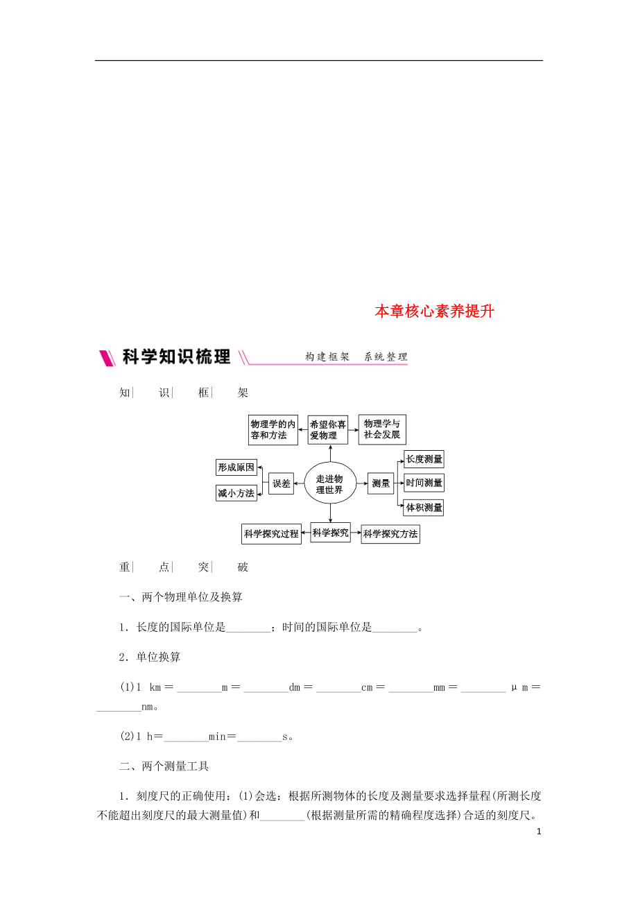 2018年八年級物理上冊 第一章 走進物理世界核心素養(yǎng)提升 （新版）粵教滬版_第1頁