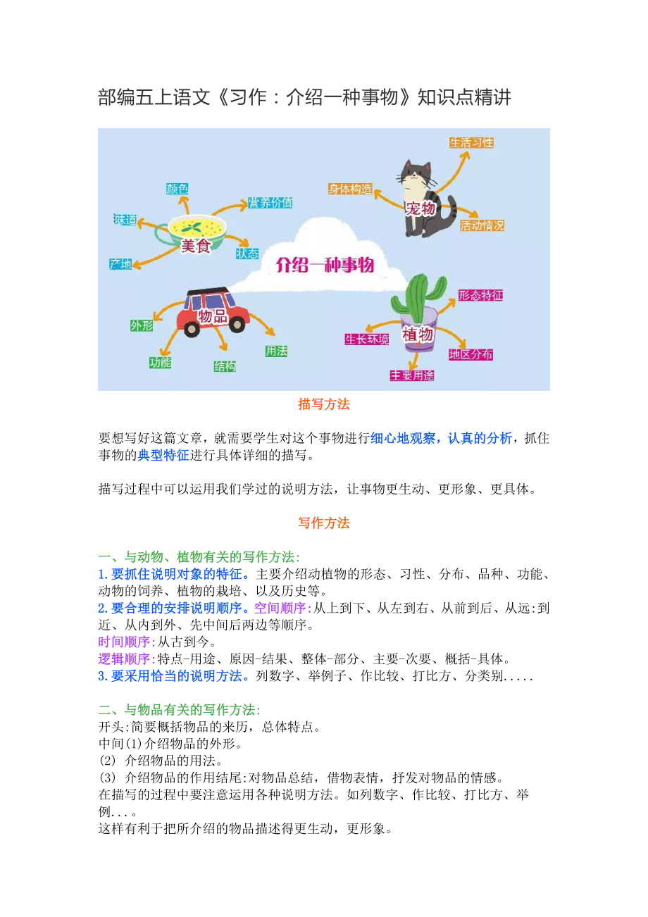 五年级语文上册素材-《习作：介绍一种事物》知识点精讲 图文解读 人教部编版_第1页