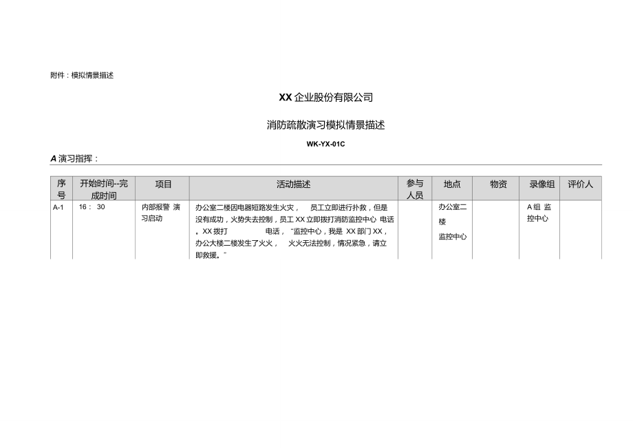 消防演习方案模拟情景描述_第1页