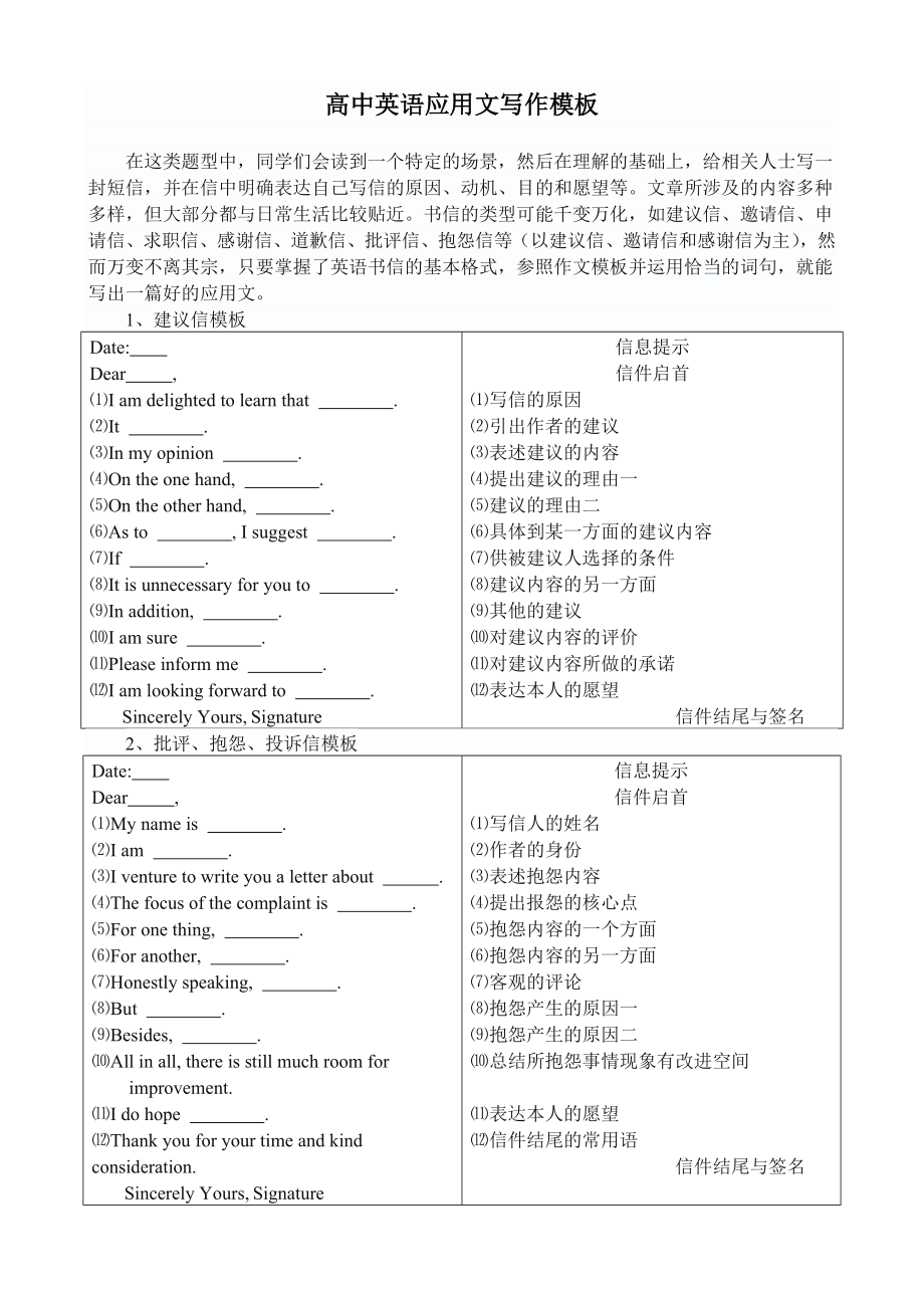 高考英语应用文写作模版_第1页