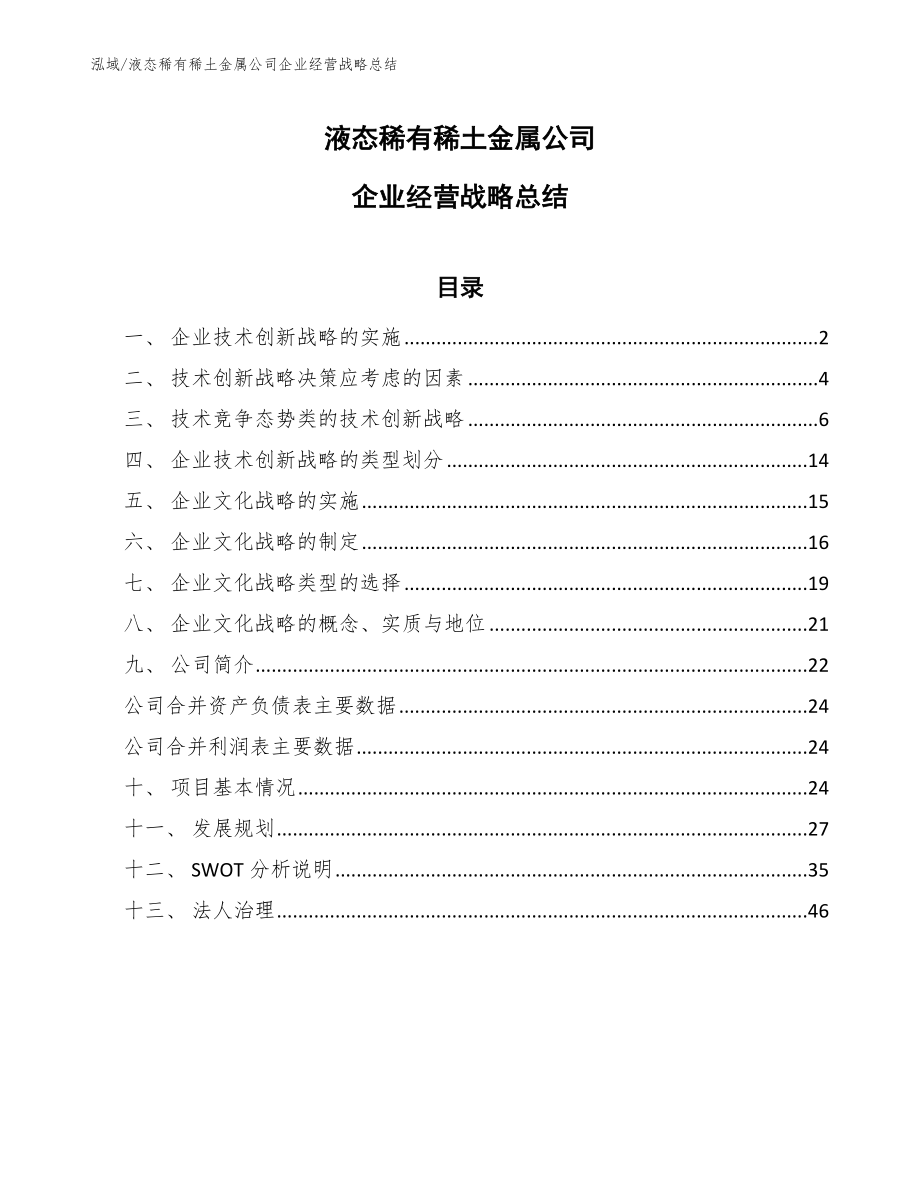 液态稀有稀土金属公司企业经营战略总结_参考_第1页