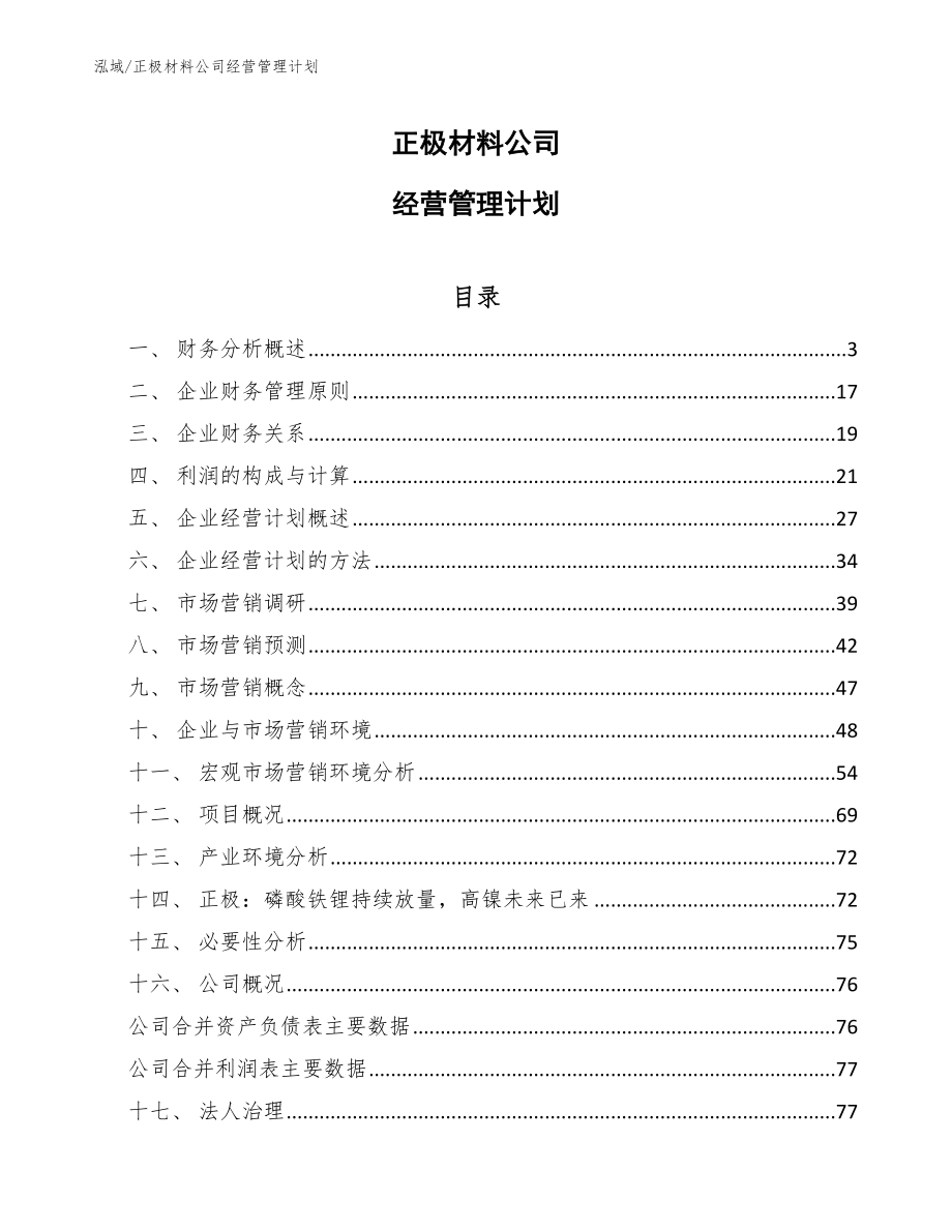 正极材料公司经营管理计划【范文】_第1页