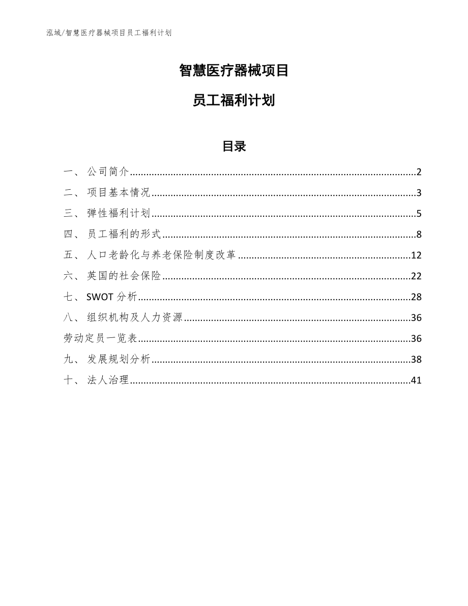 智慧医疗器械项目员工福利计划_第1页