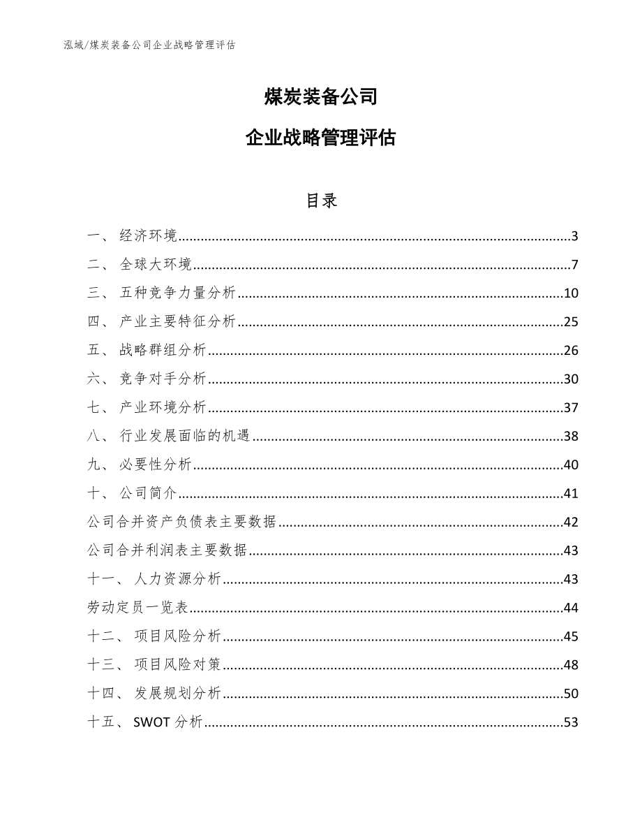 煤炭装备公司企业战略管理评估_第1页