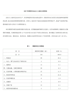 深圳市企业人工成本分析报告