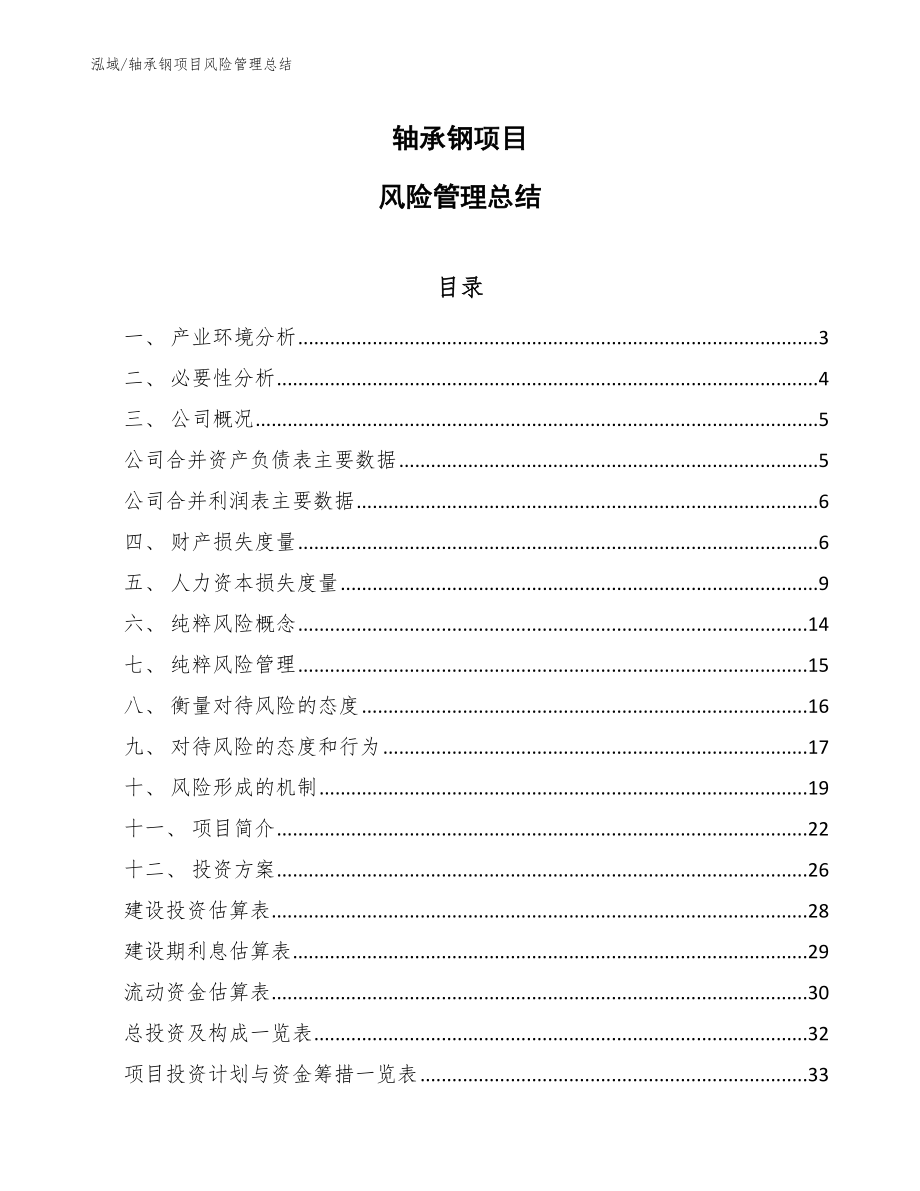 轴承钢项目风险管理总结【范文】_第1页