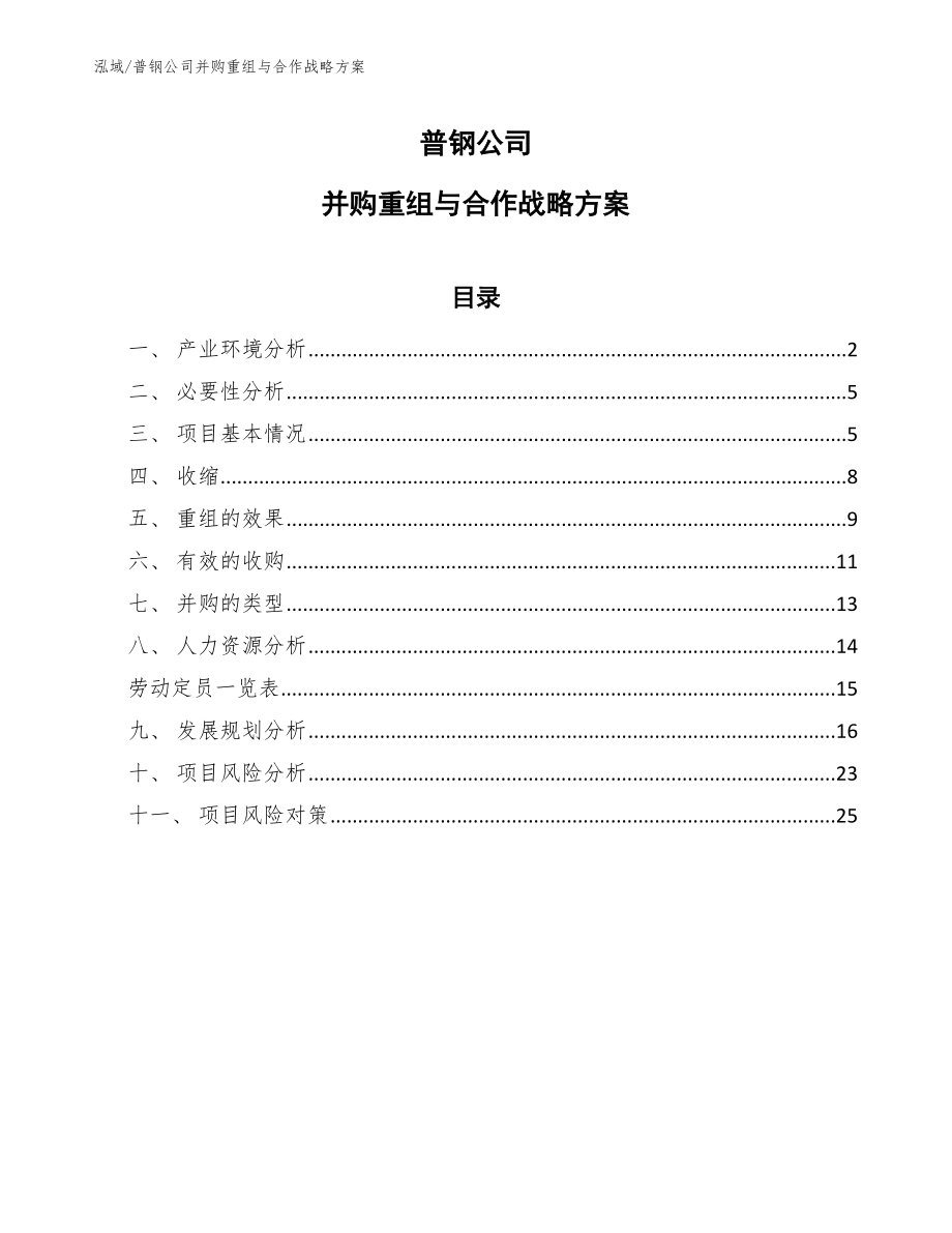 普钢公司并购重组与合作战略方案（范文）_第1页