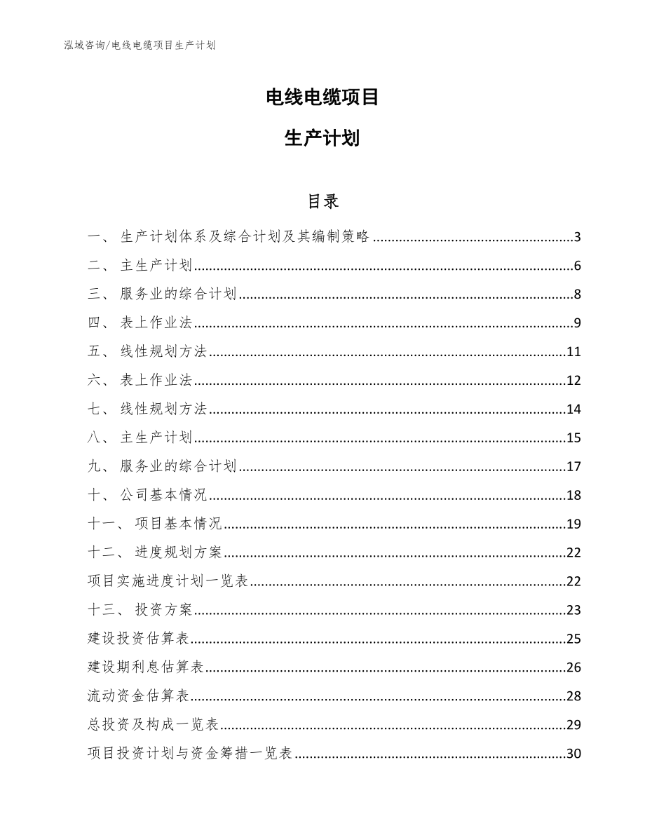 电线电缆项目生产计划_范文_第1页