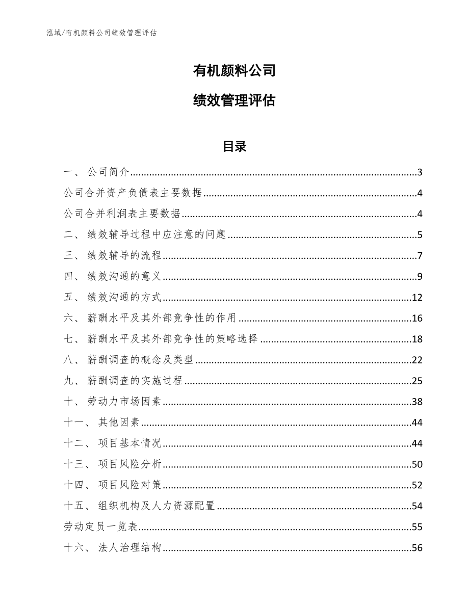 有机颜料公司绩效管理评估【范文】_第1页