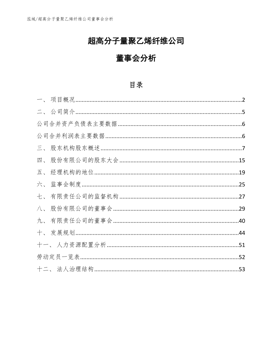 超高分子量聚乙烯纤维公司董事会分析（参考）_第1页