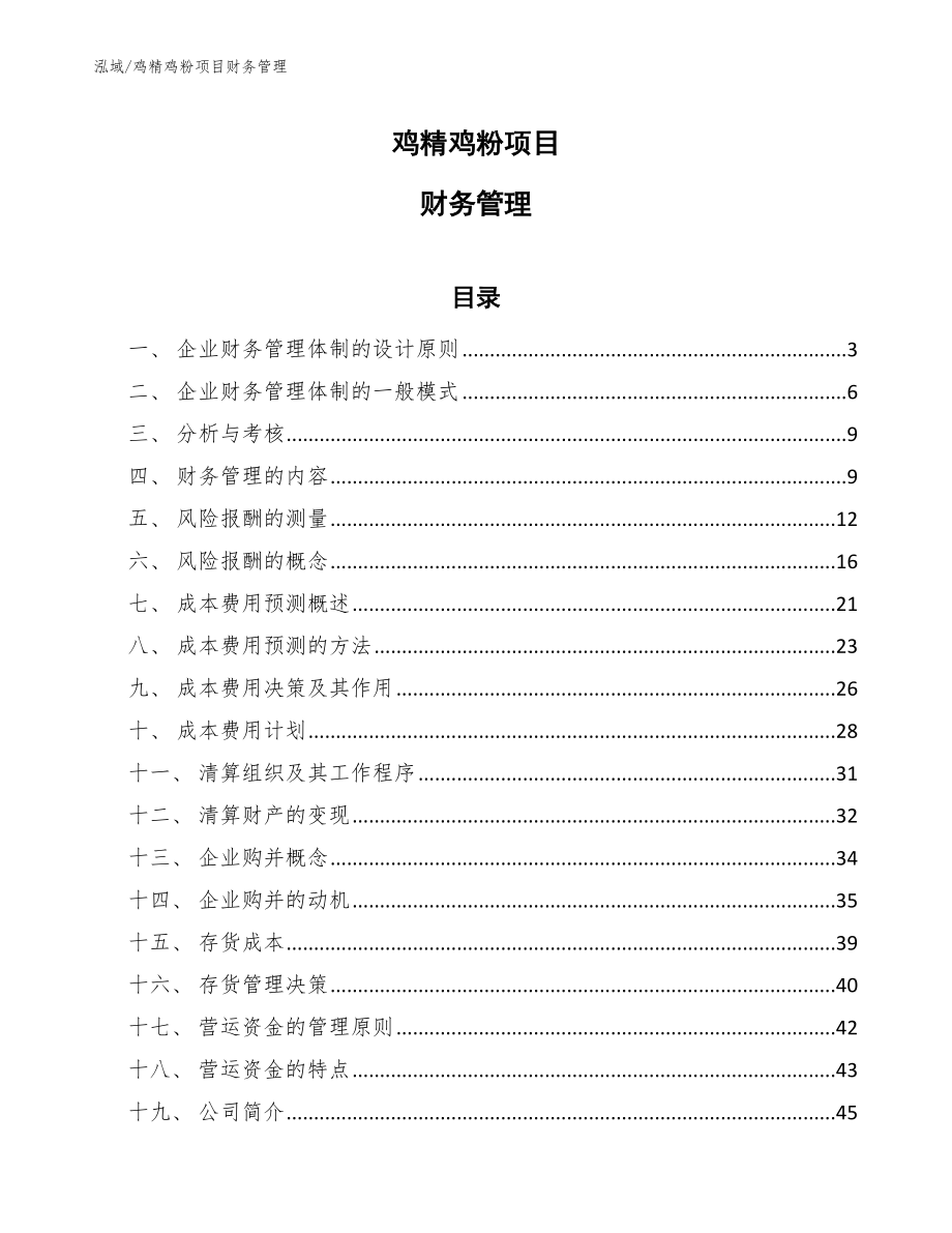 鸡精鸡粉项目财务管理_第1页