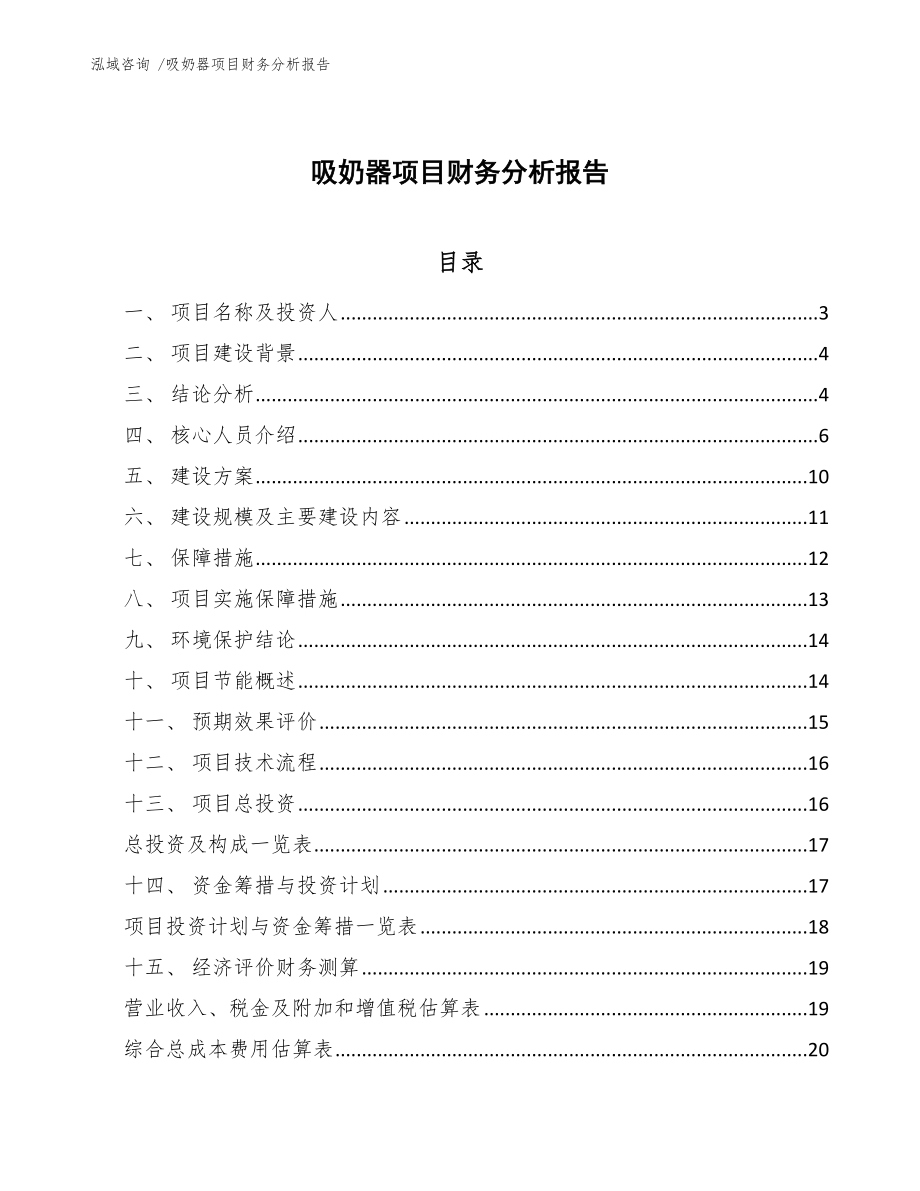 吸奶器项目财务分析报告_第1页