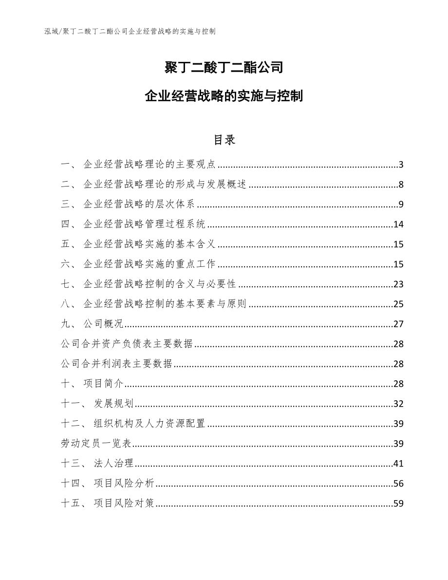 聚丁二酸丁二酯公司企业经营战略的实施与控制_第1页