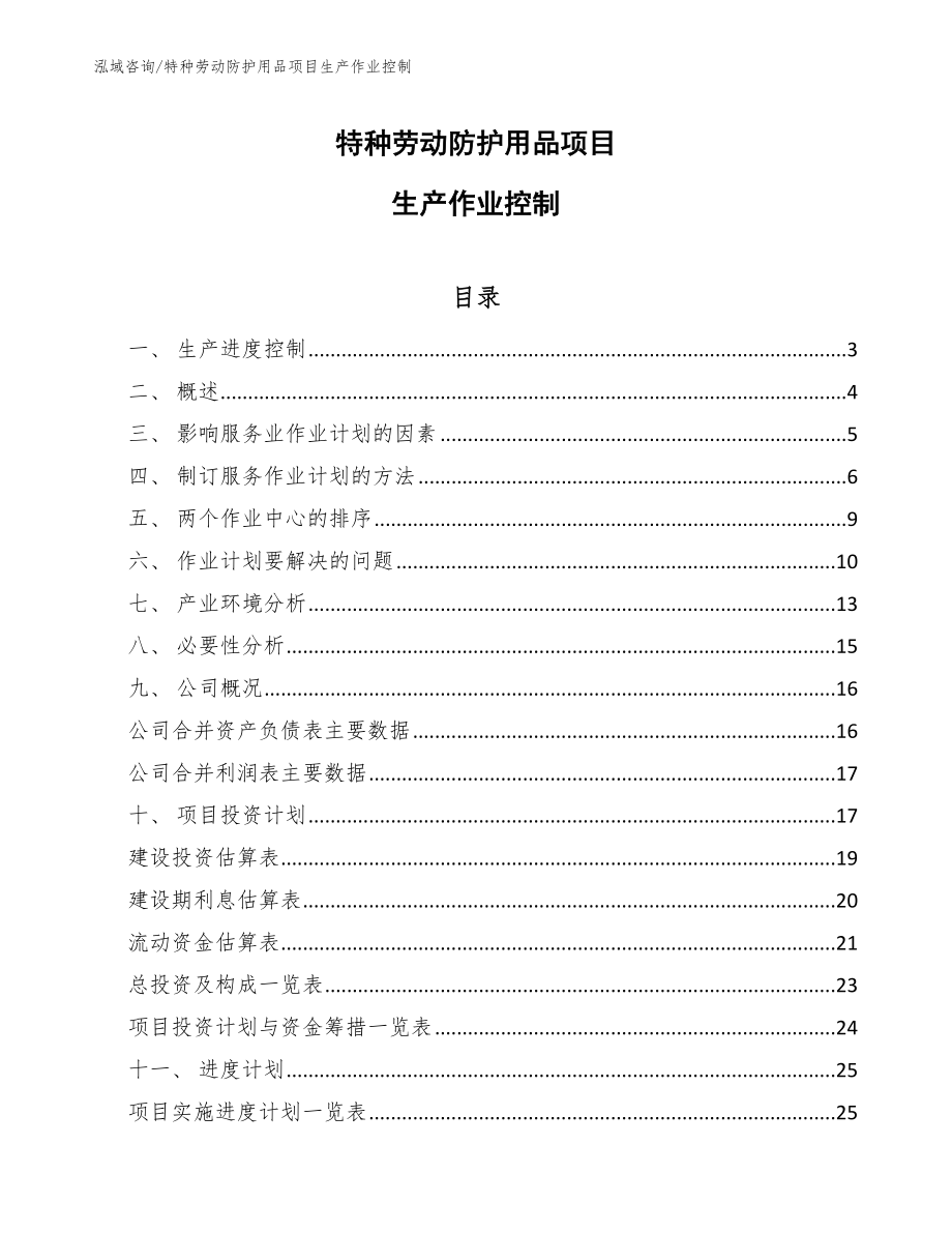 特种劳动防护用品项目生产作业控制（范文）_第1页