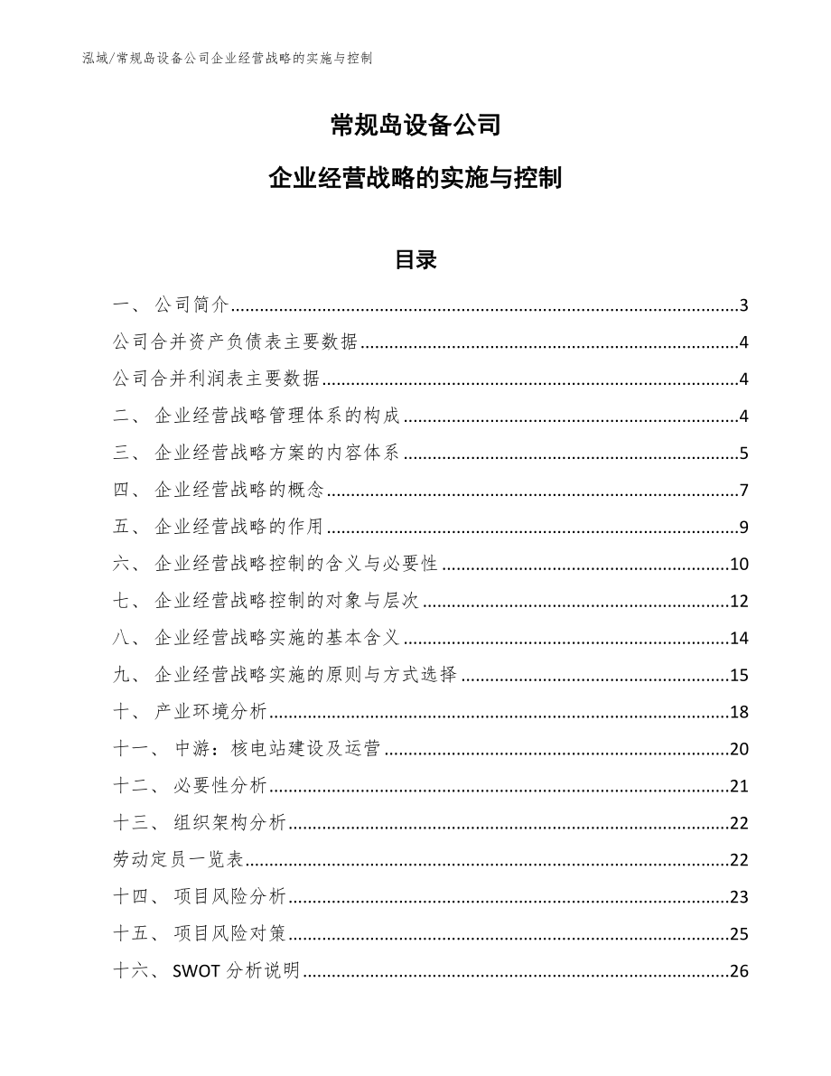 常规岛设备公司企业经营战略的实施与控制（参考）_第1页