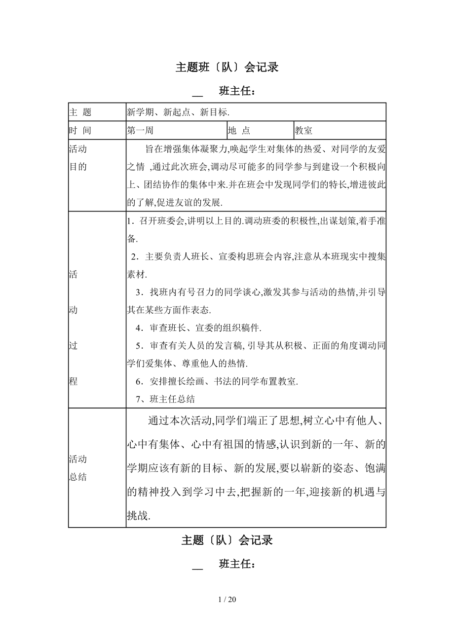 六年级主题班会记录_第1页