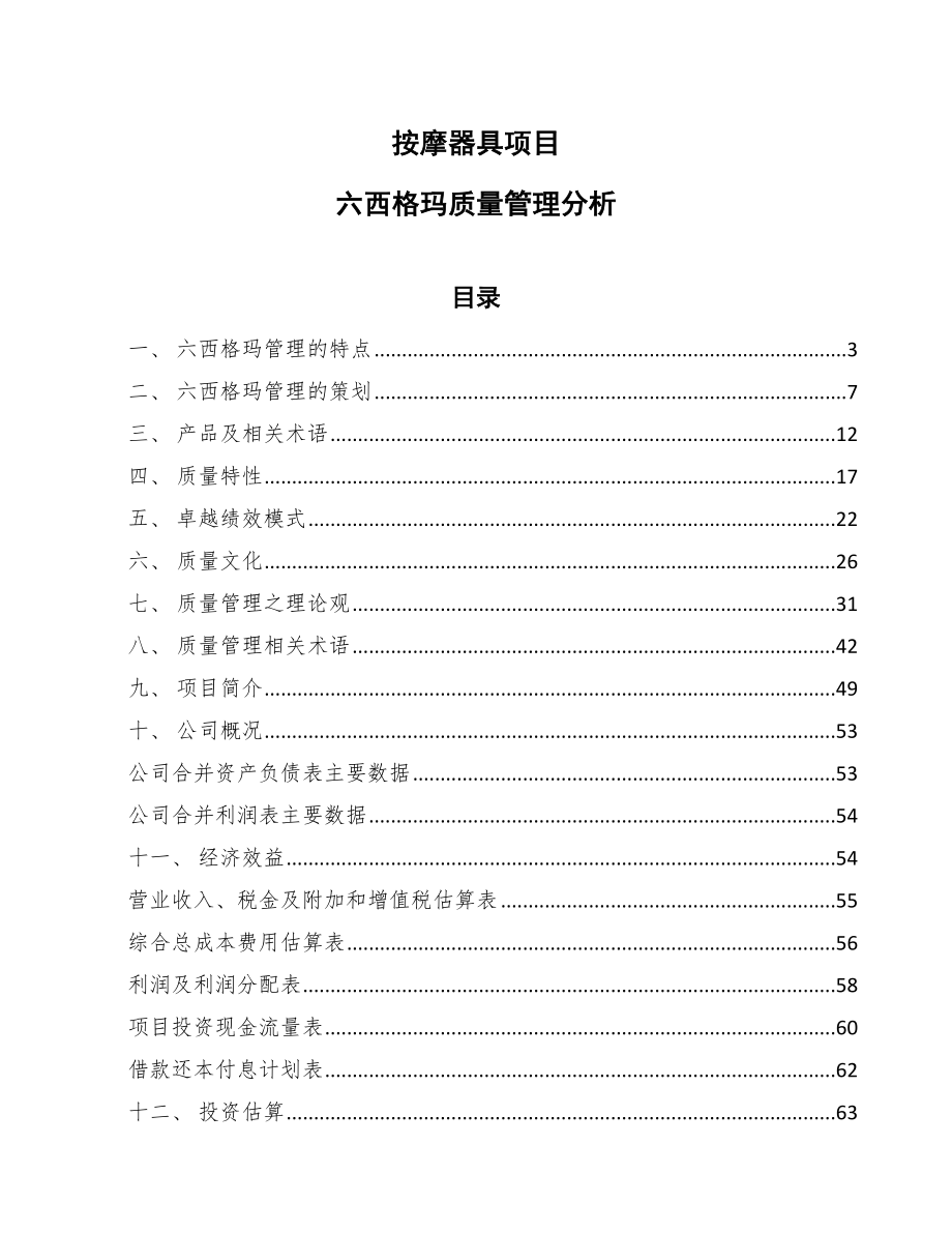 按摩器具项目六西格玛质量管理分析（参考）_第1页