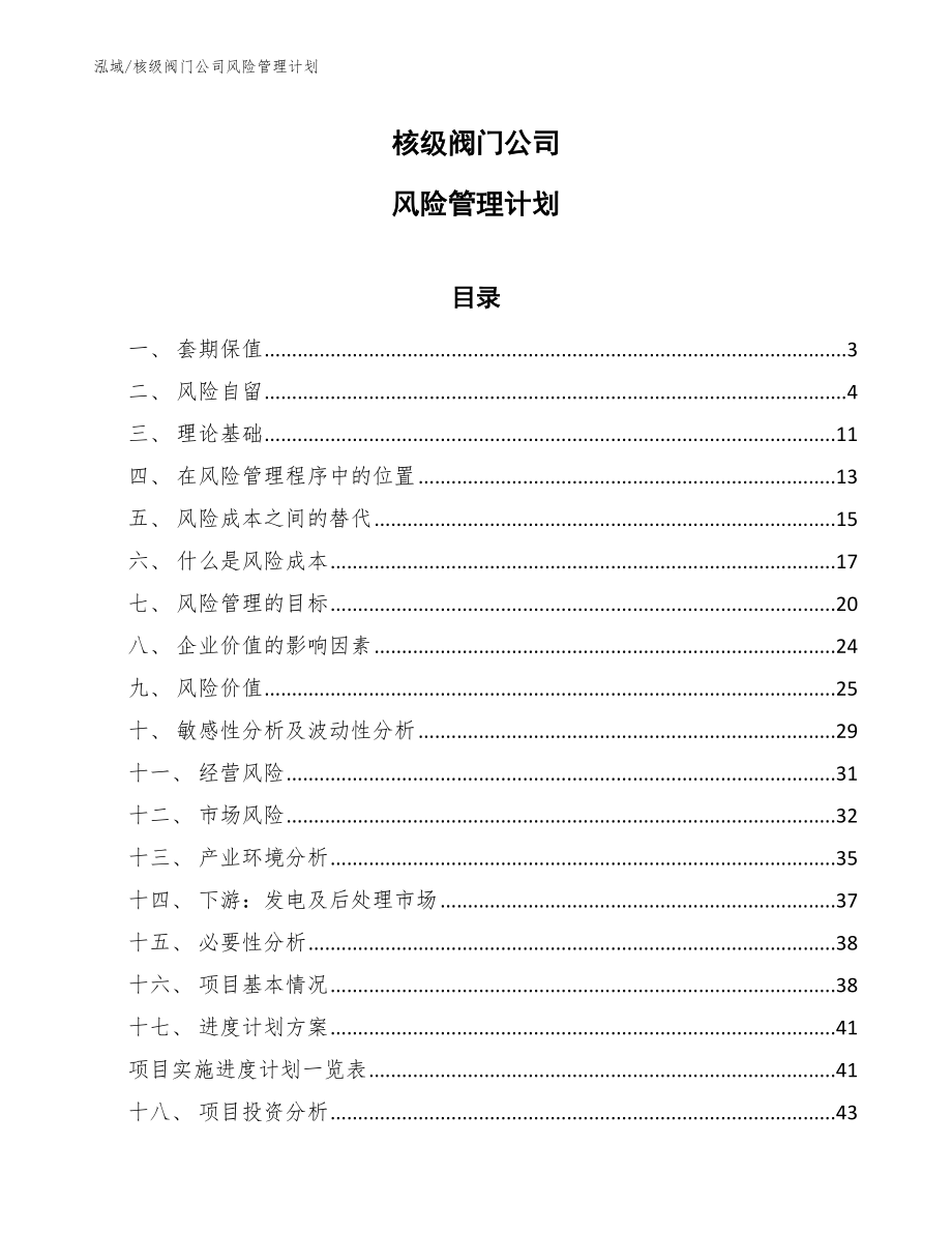 核级阀门公司风险管理计划【参考】_第1页