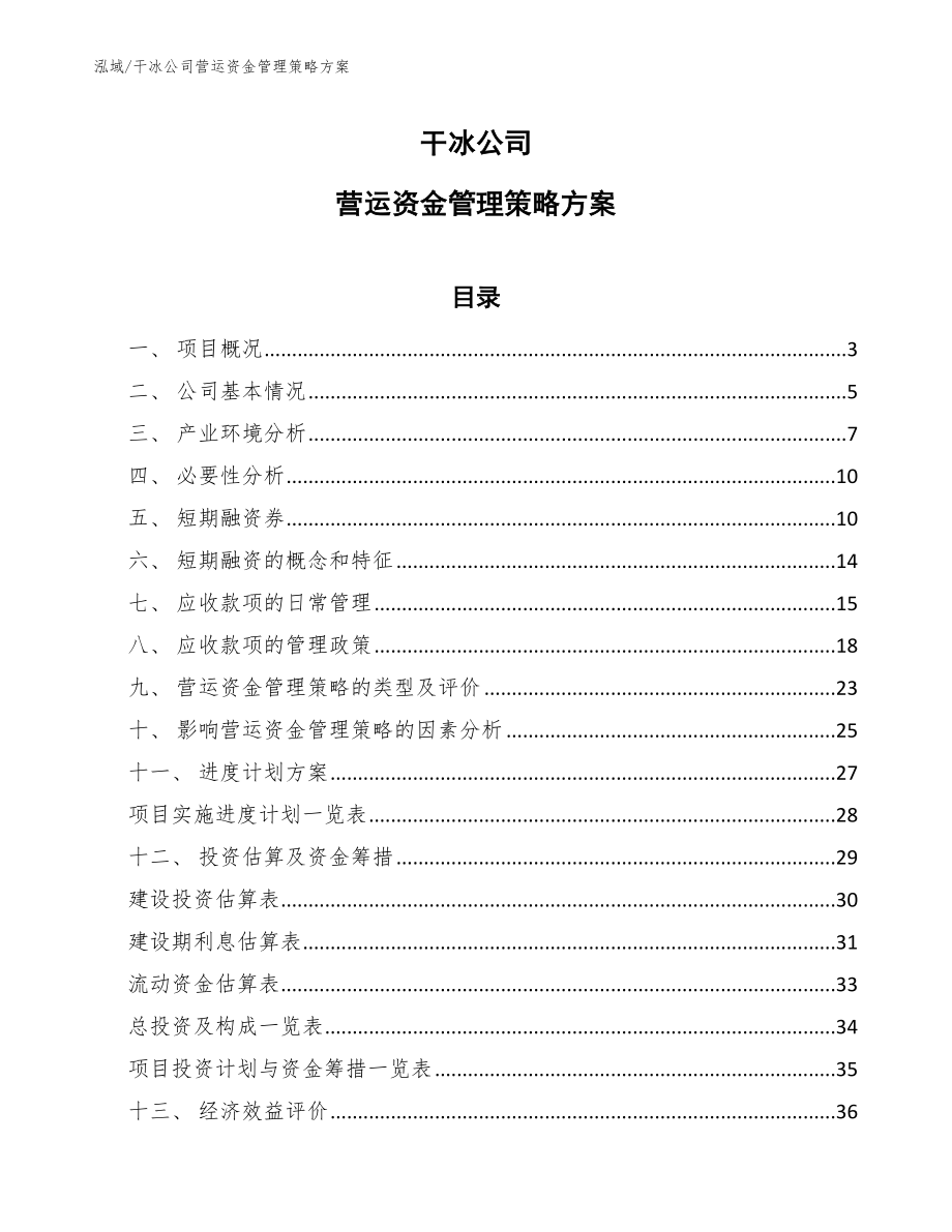 干冰公司营运资金管理策略方案（范文）_第1页