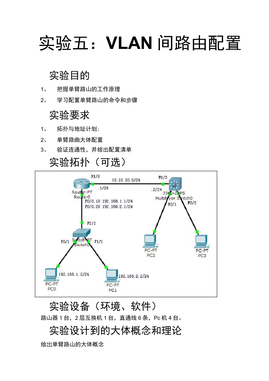 实验五VLAN间路由与三层互换机配置_第1页