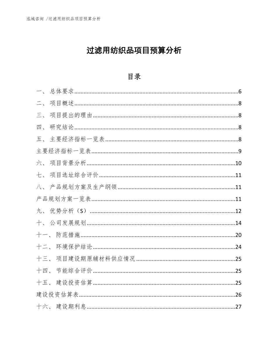 过滤用纺织品项目预算分析_第1页