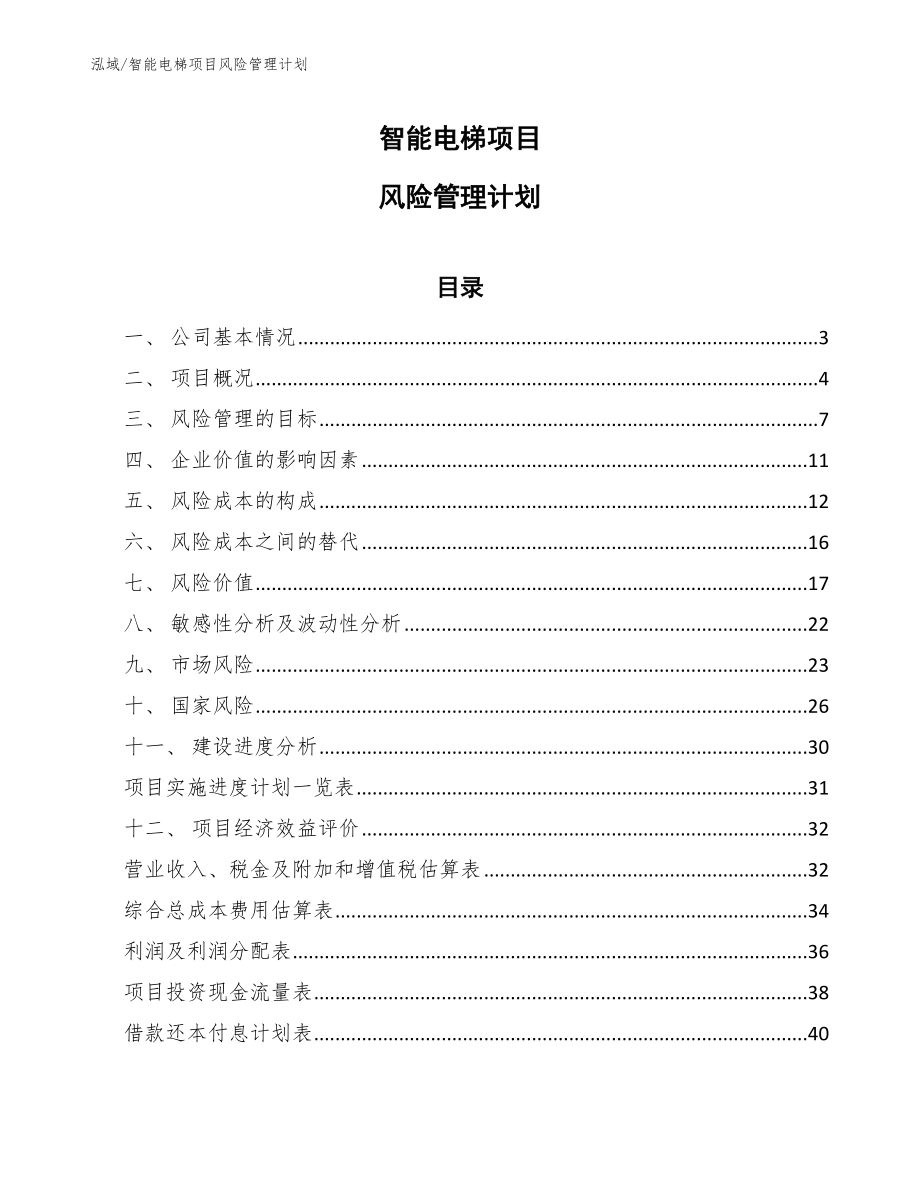 智能电梯项目风险管理计划_第1页