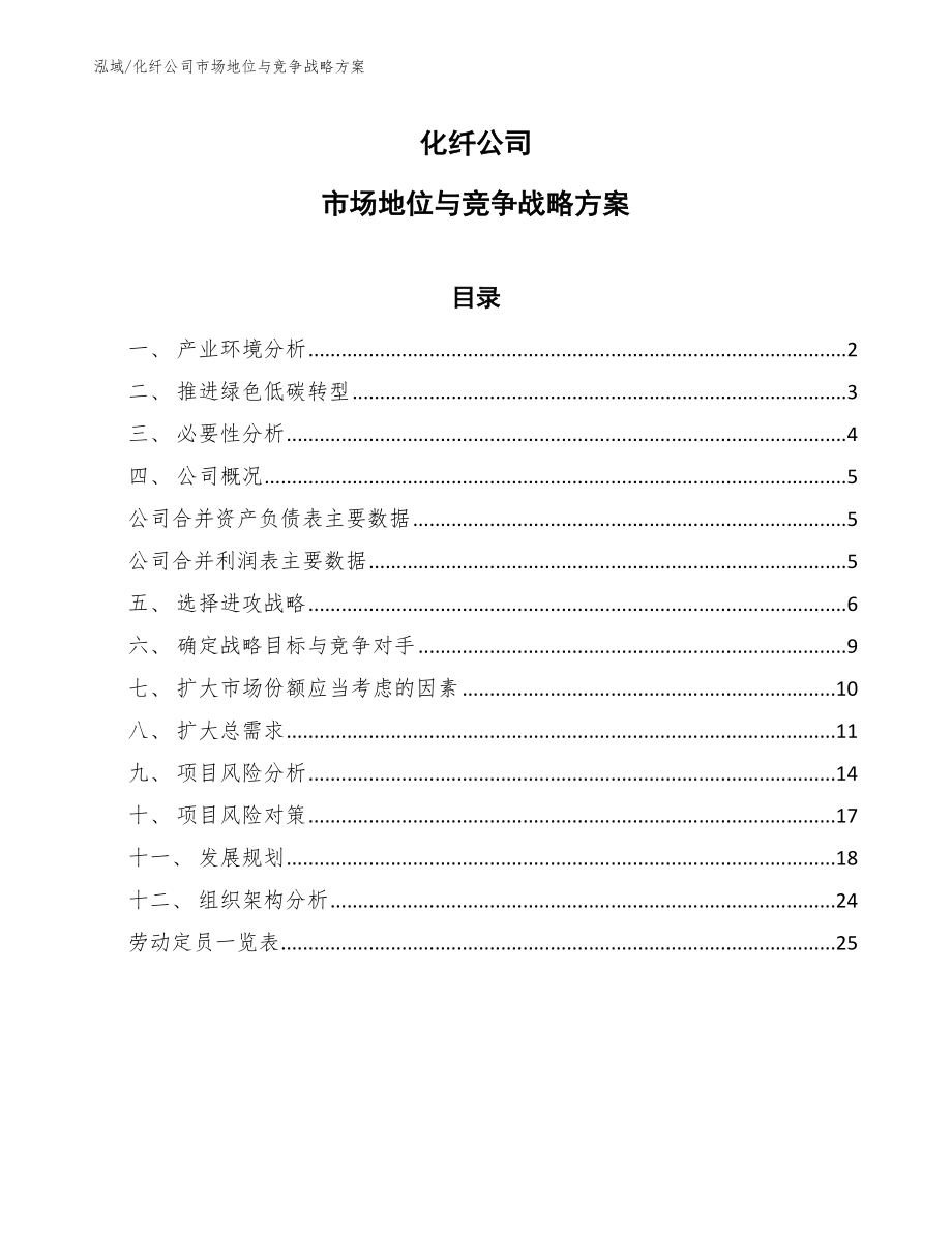 化纤公司市场地位与竞争战略方案【范文】_第1页