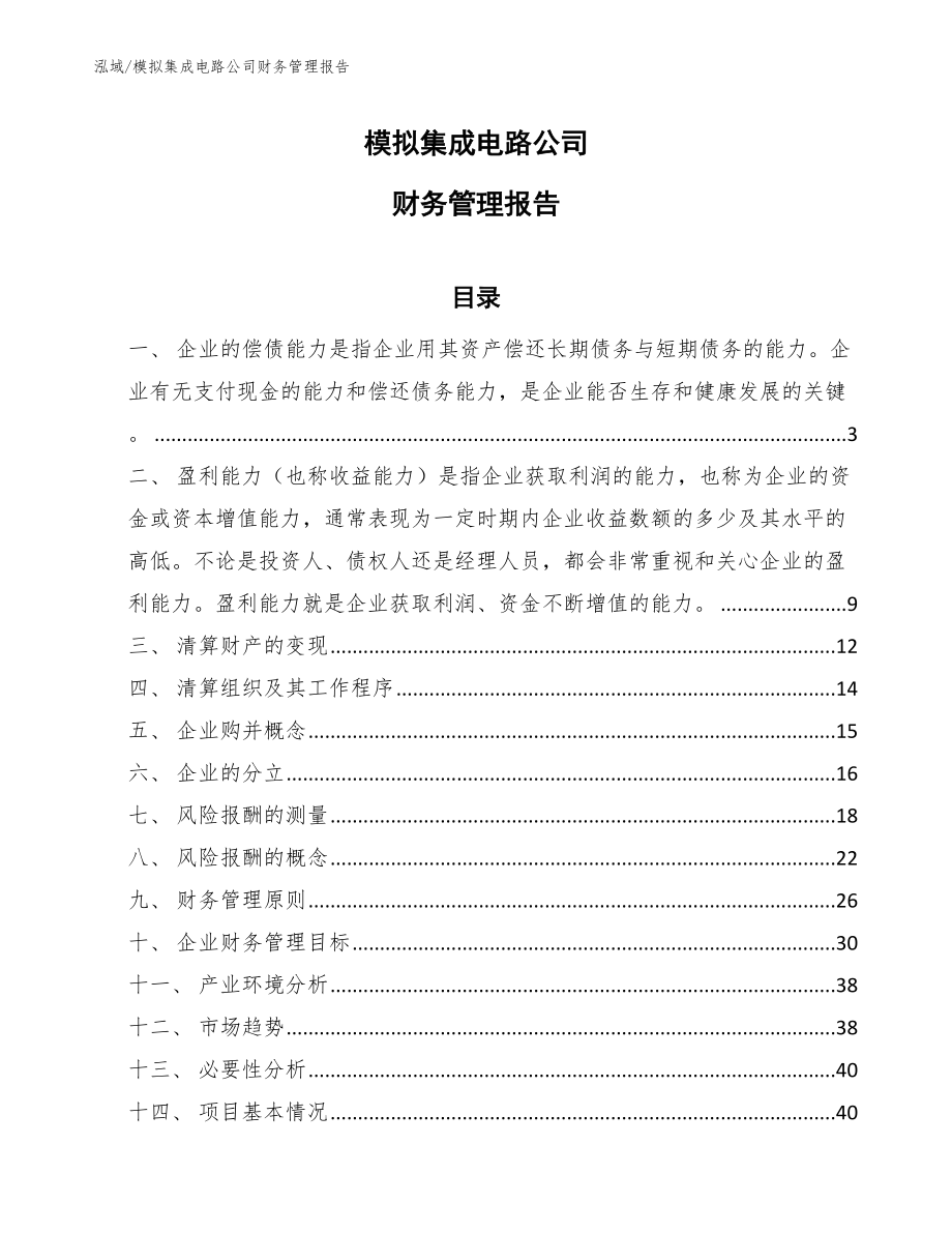 模拟集成电路公司财务管理报告_第1页