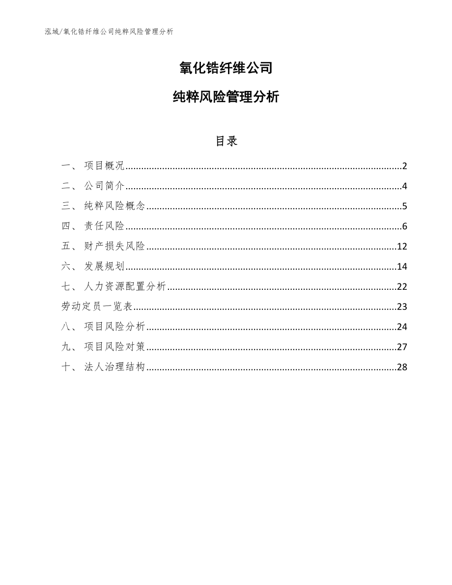 氧化锆纤维公司纯粹风险管理分析_范文_第1页